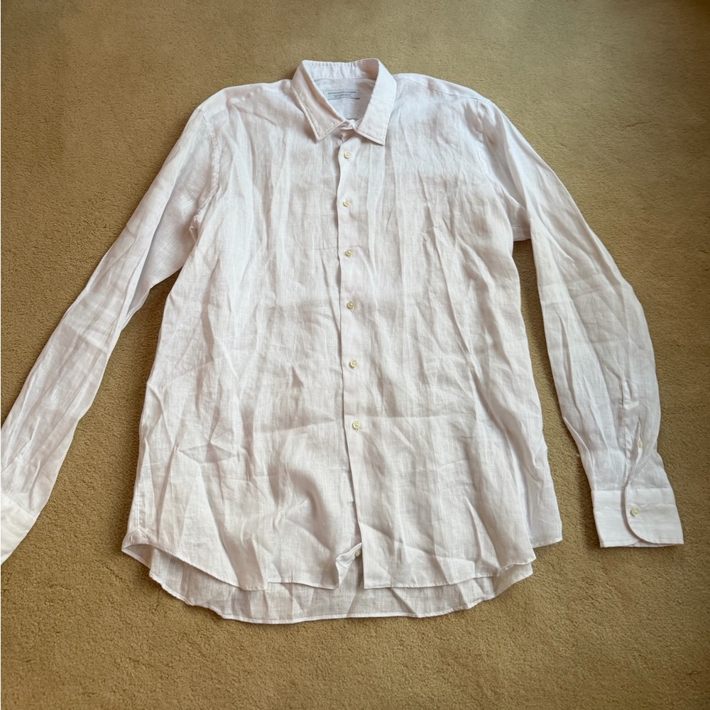 Saks Fifth Avenue White Linen Button Down Shirt